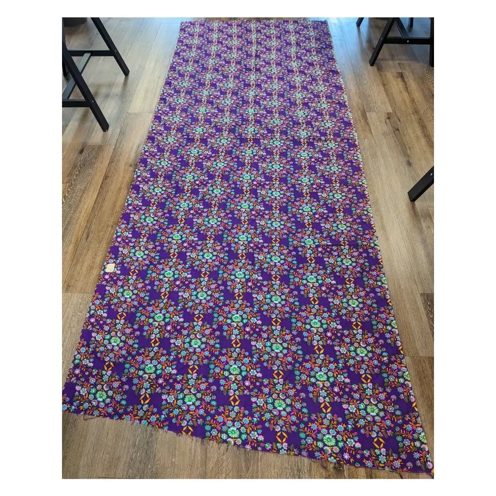 3 1/8 Yards Vintage 1970's Colorful HAWAIIAN Acrylic CREPE FABRIC Purple Floral